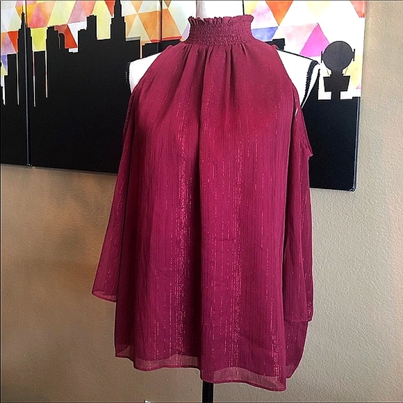 Rachel Zoe NWT Cold Shoulder Burgundy Blouse Medium - Picture 2 of 9